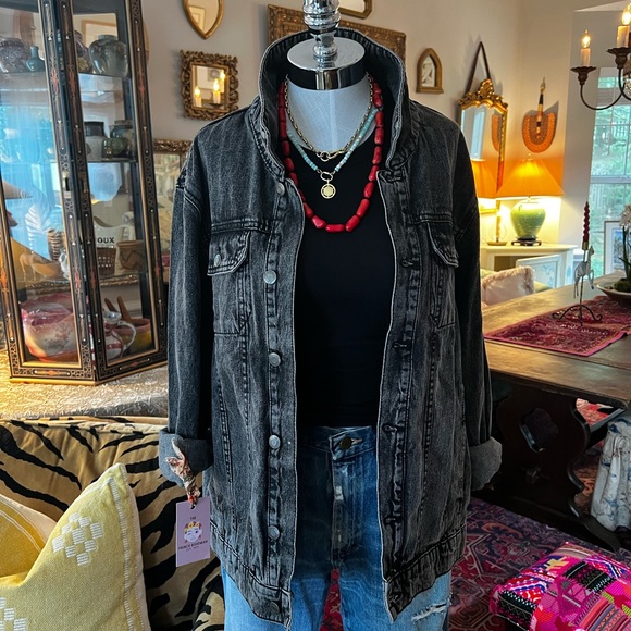 Reworked Black Boho Stonewashed Denim Jacket - Picture 3 of 14